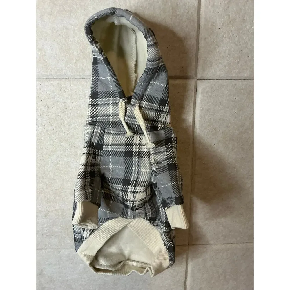 Pet Passion Rocky II Extra Plush Comfy Hoodie XXS Gray Chesterfield Plaid NWT